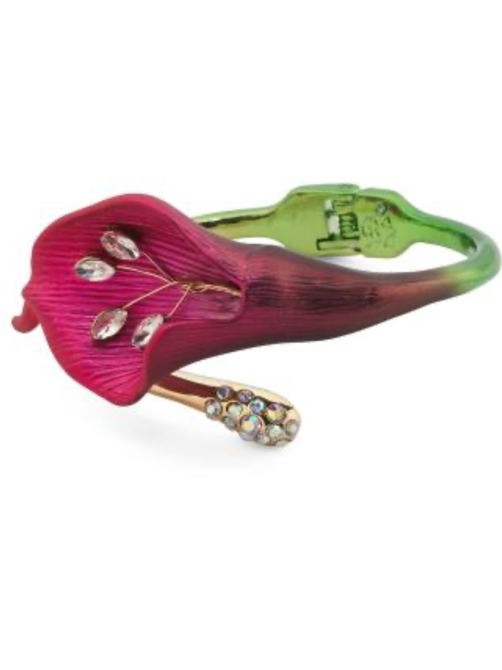 Betsey Johnson Gold Plated Purple Pink Calla Lily Bypass Bracelet Original $98
